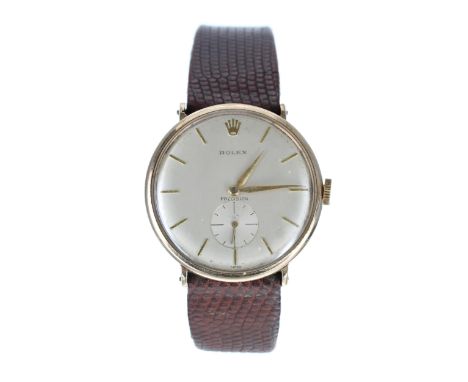 Rolex Precision 9ct gentleman's wristwatch, ref. 12379, circa 1964, signed silvered dial with baton markers and subsidiary se