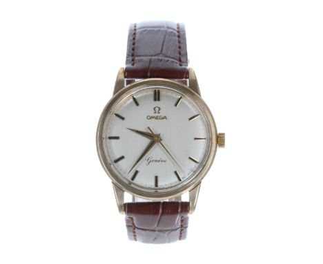 Omega Genéve 9ct gentleman's wristwatch, London 1961, serial no. 18339xxx, silvered dial with baton markers and centre second