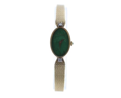 Chopard/Hamilton 18ct yellow gold diamond set lady's bracelet watch, ref. 5026 1, the oval jade dial signed Hamilton with dau