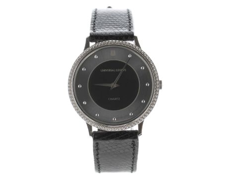 Universal Genéve slim wristwatch, ref. 1-566, circular grey two tone dial with dot markers, cal. 1-43 8 jewel movement, Unive