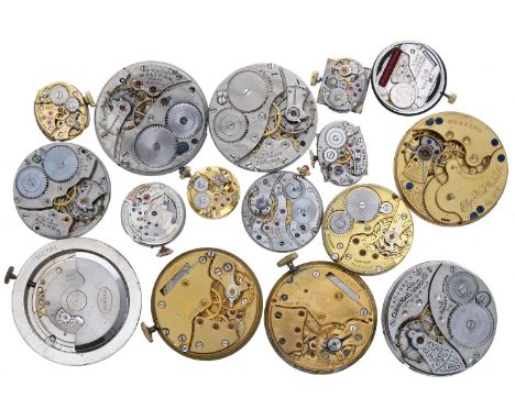 Selection of wristwatch movements to include Waltham, Elgin, Smiths, Doxa automatic, Movado automatic, Zenith, Lu. Chopard, B