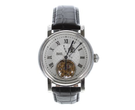 BHI 151 Tourbillon stainless steel manual wind gentleman's wristwatch, the silvered textured dial with Roman numerals, outer 