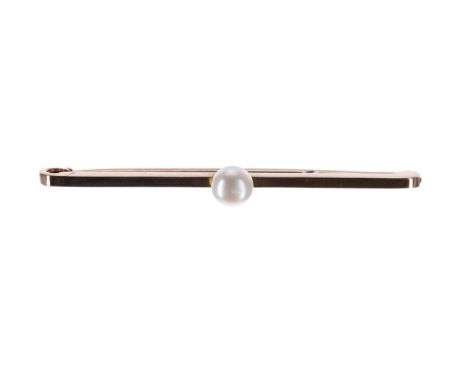 9ct single pearl set bar brooch, 2.6gm, 51mm 