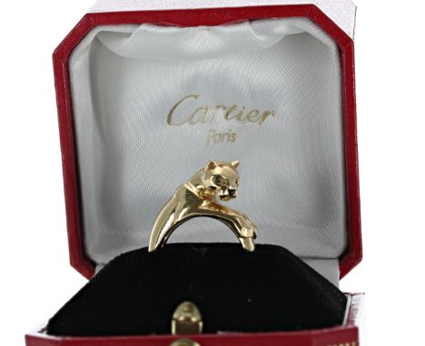 Cartier Panthére 18ct yellow gold ring set with onyx and Tsavorite garnet,&nbsp;signed Cartier London, no. R7098, 12.4gm, rin