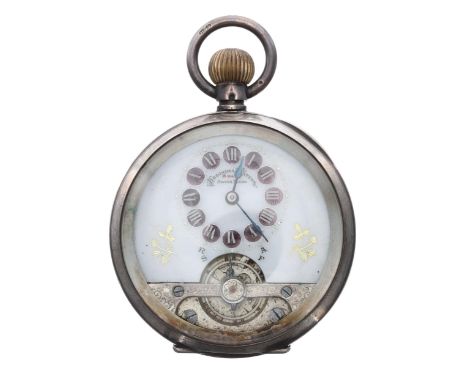 Hebdomas Patent 8 days silver engine turned pocket watch, import hallmarks London 1919, the dial with enamel Roman numerals o