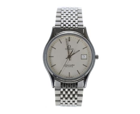 Omega Seamaster Quartz stainless steel gentleman's wristwatch, silvered dial, Omega bracelet, 33mm (three spare links)-Moveme