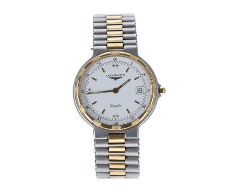 Longines Conquest Quartz bicolour gentleman's wristwatch, white dial, 33mm including crown guards-Movement - currently functi