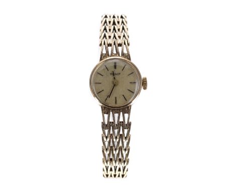 Tissot 9ct lady's wristwatch, import hallmark for London 1972, 19.3gm, 17mm-The movement is a manual wind movement and appear