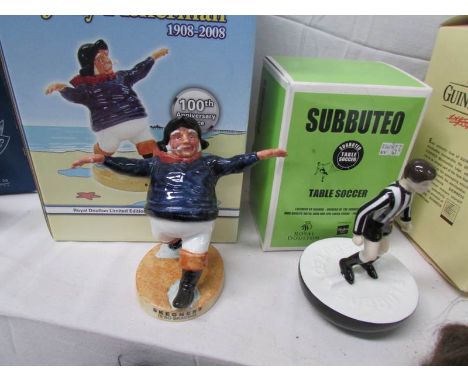 A Royal Doulton Jolly Fisherman Centenary and a Subbuteo player figures (boxed with certificates)