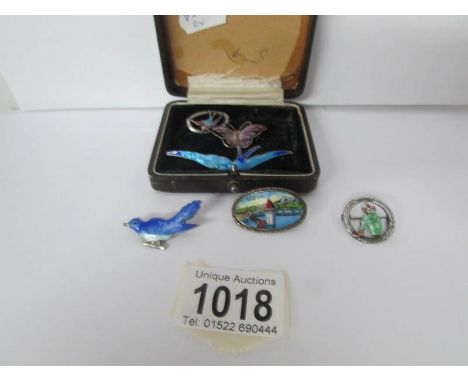 6 silver and enamel brooches