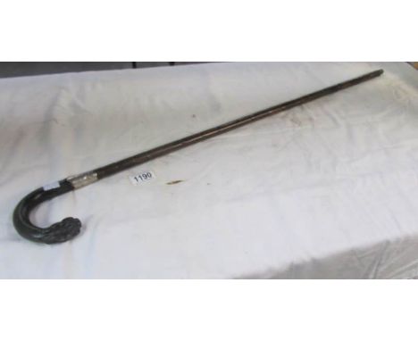 An unusual silver banded walking stick