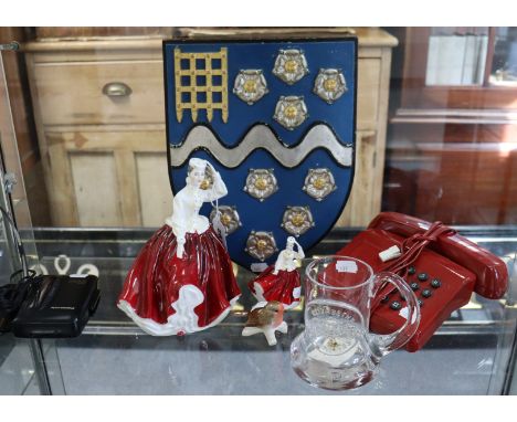 Two Royal Doulton bone china figures both “Gail” (HN 2938, and HN 3321), a Goebel “Robin” ornament, a Captain Thomas Moore 20