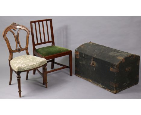 A Victorian carved walnut balloon-back occasional chair with a padded seat, &amp; on turned tapered legs; together with a rai