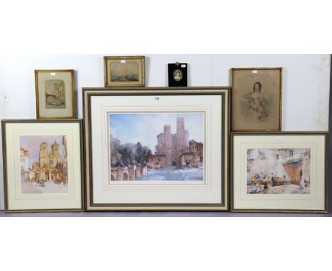 Three coloured prints after Sir William Russell Flint; together with three other prints; &amp; a portrait miniature, each in 