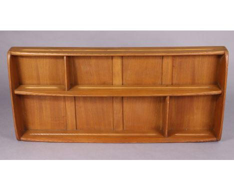 A set of Ercol light elm wall shelves, 42” wide x 19¼” high. 