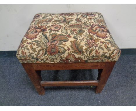 An antique pine tapestry footstool 
