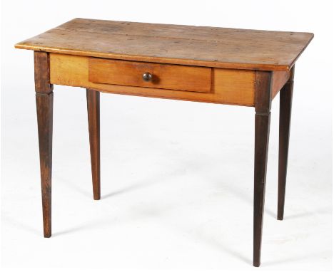 The rectangular top above a short frieze drawer, on ring-turned tapering legs, restorations76cm high, 91cm wide, 60cm deep