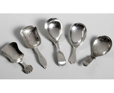 Comprising: a treffid pattern spoon, Eldona and Co, Birmingham, 1929, a fiddle and thread pattern spoon, Chawner and Co, Lond