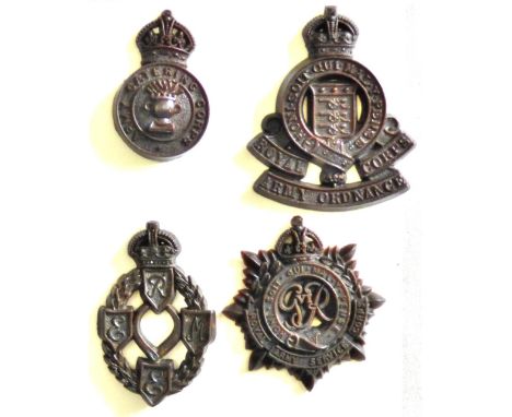 British WWII Plastic War Economy Cap badges (4) Including: The Royal Army Service Corps, REME, Royal Army Ordnance Corps and 