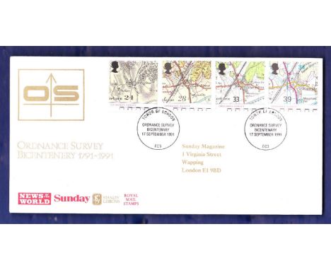 Great Britain 1991 (17 Sept) Ordnance Survey EC3 Bicentenary, Tower of London, OS Official FDC
