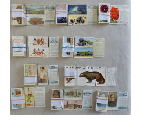 Wills - 10 sets, including:- First Aid, Railway Engines, Animals, Overseas Dominions (Australia); Russian Architecture, Arms 