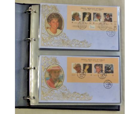 British Commonwealth 1998 Diana, Princess of Wales Benham Tribute first Day Covers (18) in a special album.