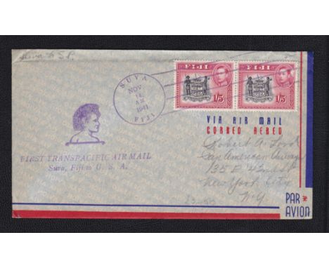 Fiji 1941 14th First Transpacific Air Mail, Suka to USA. h/a