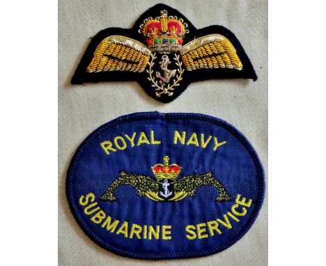 Royal Navy Auxiliary Air Corps Officers Bullion Wings, QEIIc with white-metal Ancor with Submarine Service patch