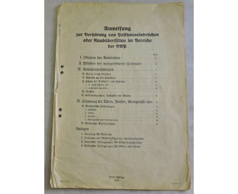 German 1930 DRP Post-House Security Manual "Unweifung zur berhütung von posthauseinbrüchen ober kaubüberfällen im bereiche de