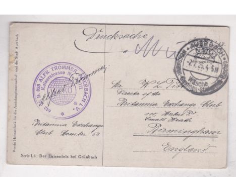 Germany 1925 Forest Views, artist card by R. Dorina, used Auerbach/Wasche and Alfred Trummer violet h/s and autograph. Britan