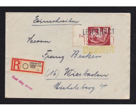 Germany (DDR) 1905 (1/07) Debria Philitatelic Exhibition on registered envelope, Leipzig C1/Debria 1950 to Wiesbaden. (SG E19