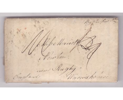 India/Warwickshire India Ship Letter to Newton, near Rugby, 1830 m/s 'by the first ship' India letter, Calcotta and other h/s