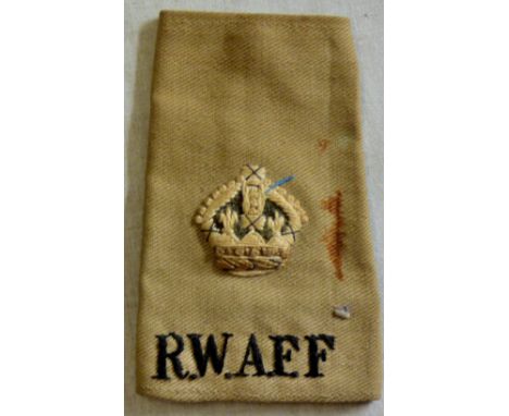 Royal West African Frontier Force (RWAFF) Officers Shoulder Slip on Epaulette. An unusual Commonwealth regiment.