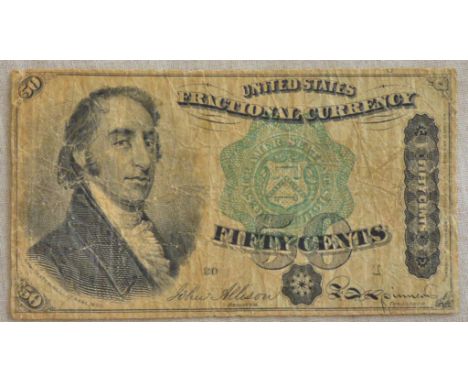 United States 1863-50 cents fractional currency note, portrait Dexter at left,P121 Fine