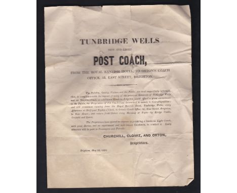 Kent/Sussex 1832 Tunbridge Wells Post Coach Introduction Notice to Brighton sent on a letter Ukfield SL (SX 1225) This with f