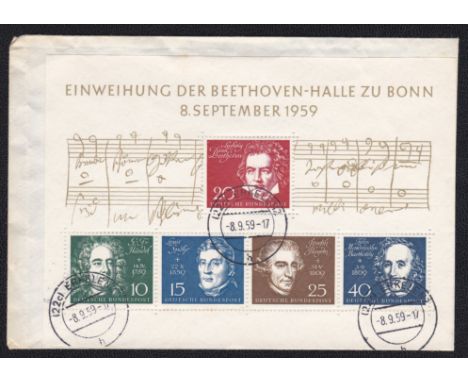 Germany 1959 Beethoven-Halle Min Sheet, used on first Day (SG MS 1233a, Mi B2)
