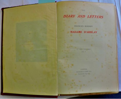 The Diary and Letters of Francis Burney D'Arblay Vol 1 - Published London Bickers & Sons 1911-Hardback, red cloth, gilt lette