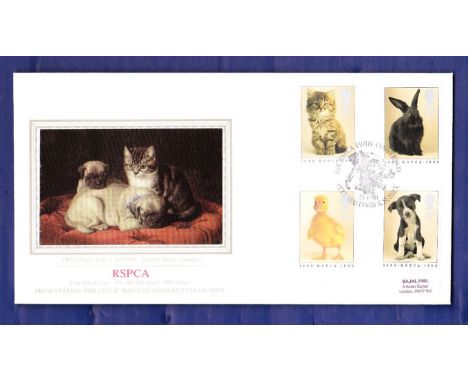 Great Britain - 1990 (23 Jan)  R.S.P.C.A.150th Anniversary Special Handstamp on Presentation Philatelic Silk First Day Cover.
