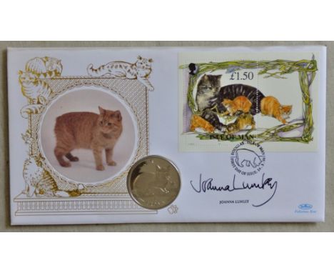 Great Britain (Isle of Man), (P&N), Autograph 1996 Cats Min sheet and 1 Crown Coin First Day Cover, autographed by Joanna Lum