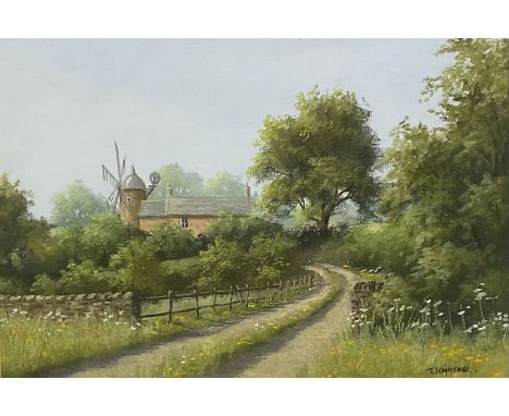 Thomas Leighton (British 20th century): Country Lane with Windmill, pastel signed together with after Graham Carver (British 