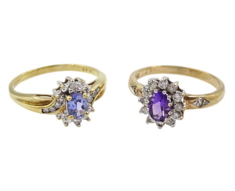 Gold tanzanite and diamond cluster ring and a gold amethyst and cubic zirconia cluster ring, both hallmarked 9ctCondition Rep