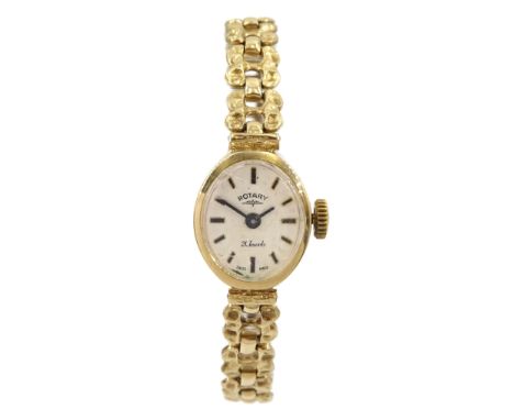 Rotary ladies 9ct gold manual wind wristwatch, on 9ct gold strap, hallmarked, boxedCondition Report:Approx 9.15gm (excluding 