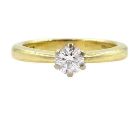 18ct gold single stone round brilliant cut diamond ring, hallmarked, diamond 0.33 caratCondition Report:Approx 4.32gm, size L