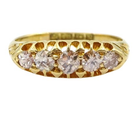 Early 20th century 18ct gold five stone old cut diamond ring, Birmingham 1915, total diamond weight approx 0.45 caratConditio