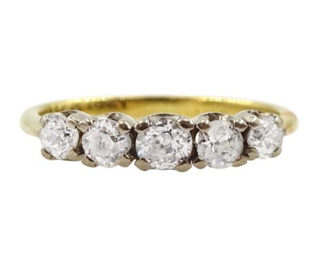 18ct gold five stone old cut diamond ring, total diamond weight approx 0.55 caratCondition Report:Approx 2.7gm, size L-M, dia