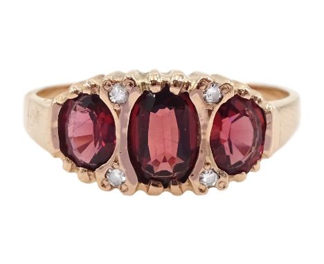 9ct rose gold oval garnet and diamond ring, hallmarkedCondition Report:Approx 2.4gm, size M-N, good condition