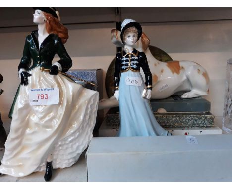 Russian porcelain dog, boxed cutlery, Worcester figure Royal enclosure, candle and another figure 