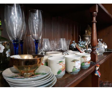 Shelf of small glass, porcelain and metalware 