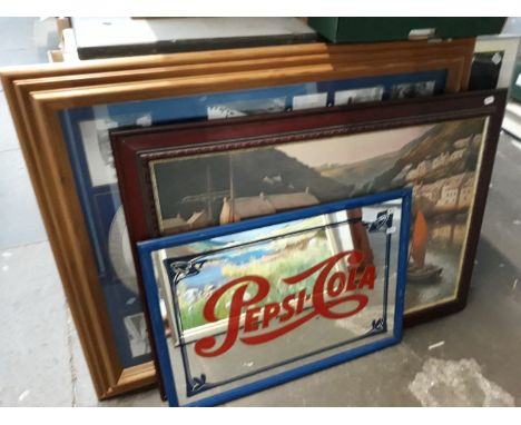 A Star Wars framed poster, a Pepsi Cola mirror and 2 pictures 