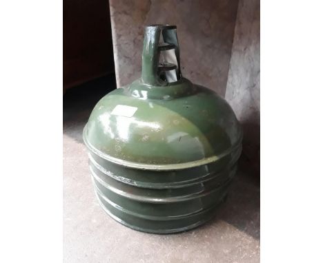 A set of five green painted enamel industrial style light shades. 